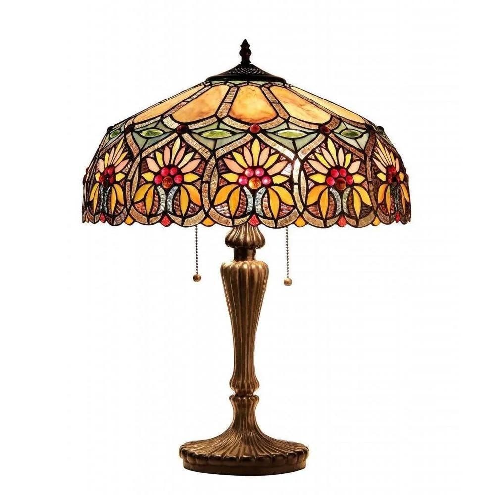 Tiffany Style Floral Design 2-Light Table Lamp: Tiffany Style Floral Design 2-Light Table Lamp Add timeless elegance to your decor with this Tiffany-style floral table lamp. The handcrafted stained glass shade showcases delicate patterns in warm to