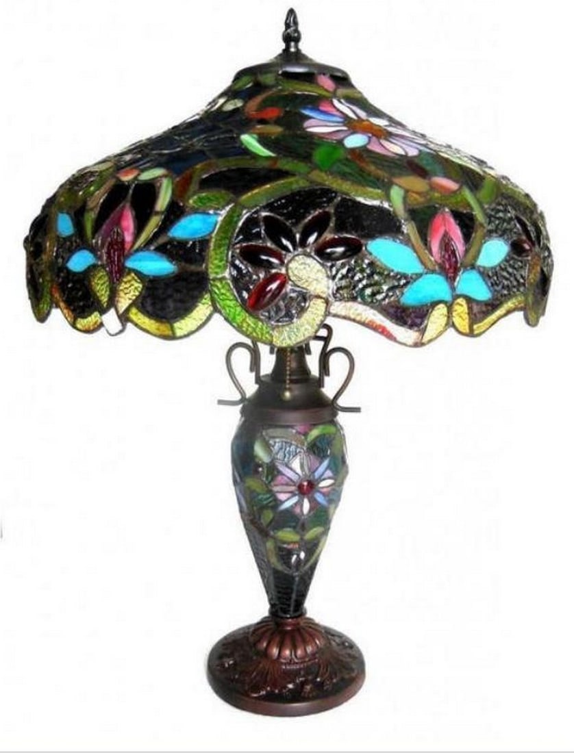 Tiffany Style Victorian Design Double Lit 2+1-light Dark Antique Bronze Table Lamp: Tiffany Style Victorian Design Double Lit 2+ 1-light Dark Antique Bronze Table Lamp Dazzle your house guests with this two-in-one Victorian-inspired table lamp from Chloe Lighting. The light from t