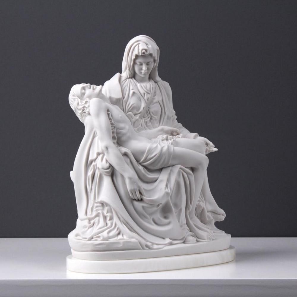 Sculpture After Michelangelo ''Pieta'' - (4.6lbs): Sculpture After Michelangelo " Pieta" - (4.6lbs) Our sculpture is a meticulous reproduction of the renowned Pieta Statue created by Michelangelo. It captures the essence of the original masterpi