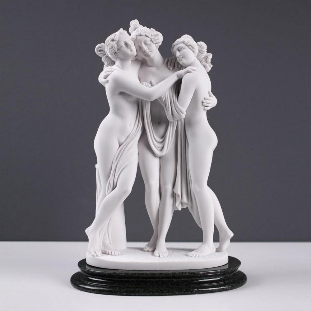 After Antonio Canova ''The Three Graces'' Carrara White Marble Sculpture - (2.2lbs) (1 of 4)