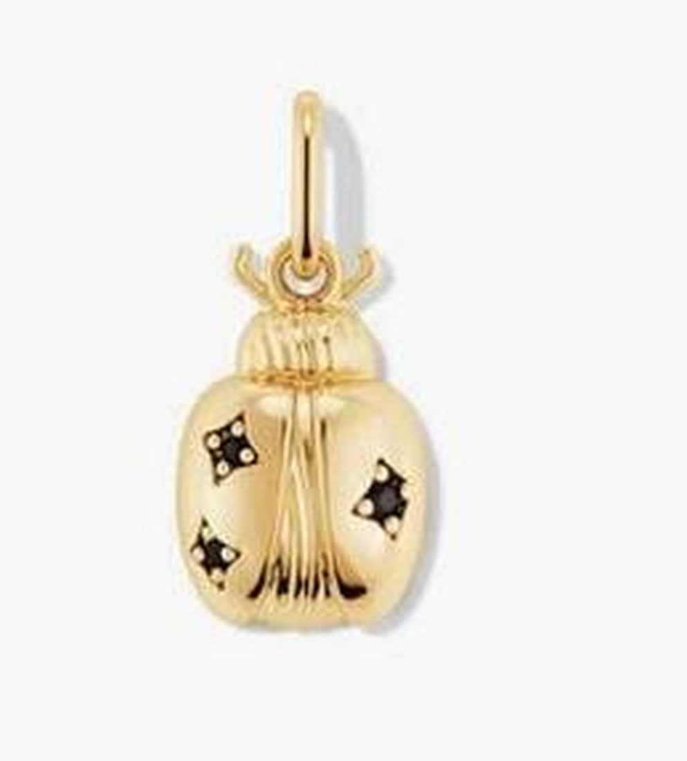 Lady Luck Charm in 18k Gold Vermeil with Black Spinel: Lady Luck Charm in 18k Gold Vermeil with Black Spinel This charm features a ladybug design, symbolizing good luck, crafted in 18k gold vermeil with black spinel accents. The piece is compact and polis