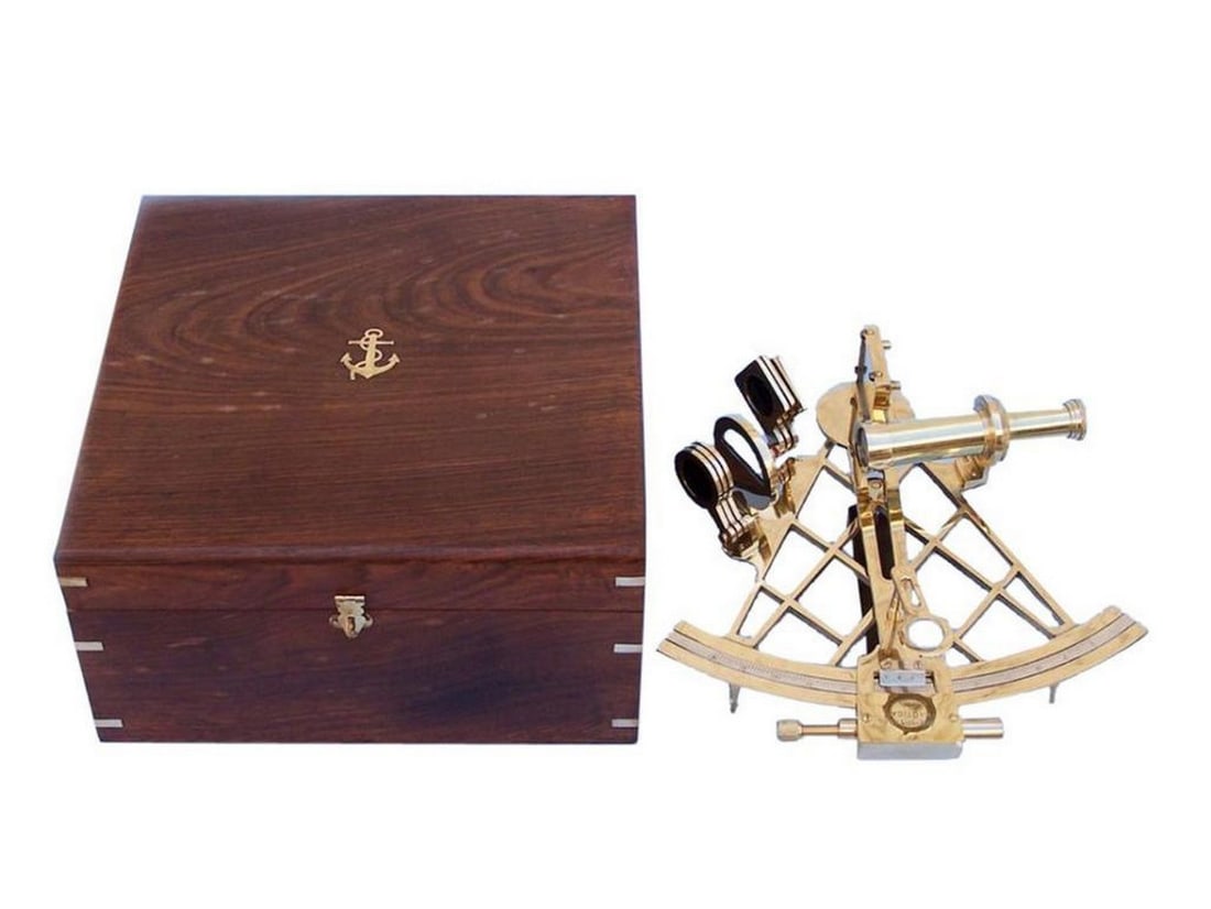 Admiral's Brass Sextant with Rosewood Box 12'' (1 of 7)