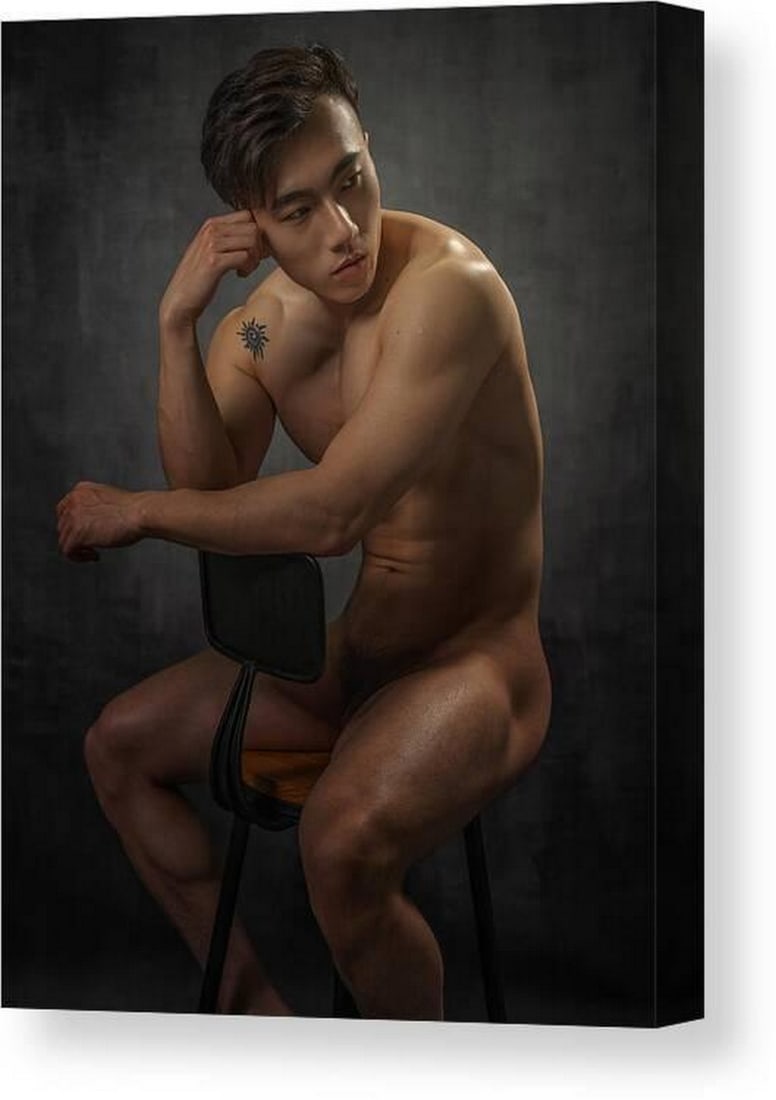 Contemplative Nude Male Portrait Canvas Print Wall Art: Contemplative Nude Male Portrait Canvas Print Wall Art This canvas print features Contemplative Nude Male Portrait by Qy. The composition presents a reflective nude male figure rendered with careful