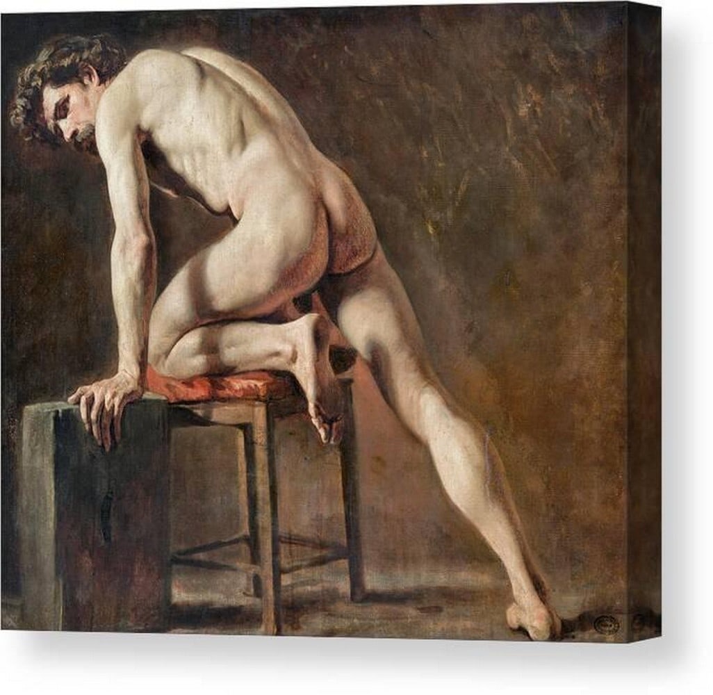 Study of a Nude Man Canvas Print Wall Art: Study of a Nude Man Canvas Print Wall Art This canvas print features Study of a Nude Man by Gustave Courbet. Created around 1840, the composition presents a detailed study of the male nude,