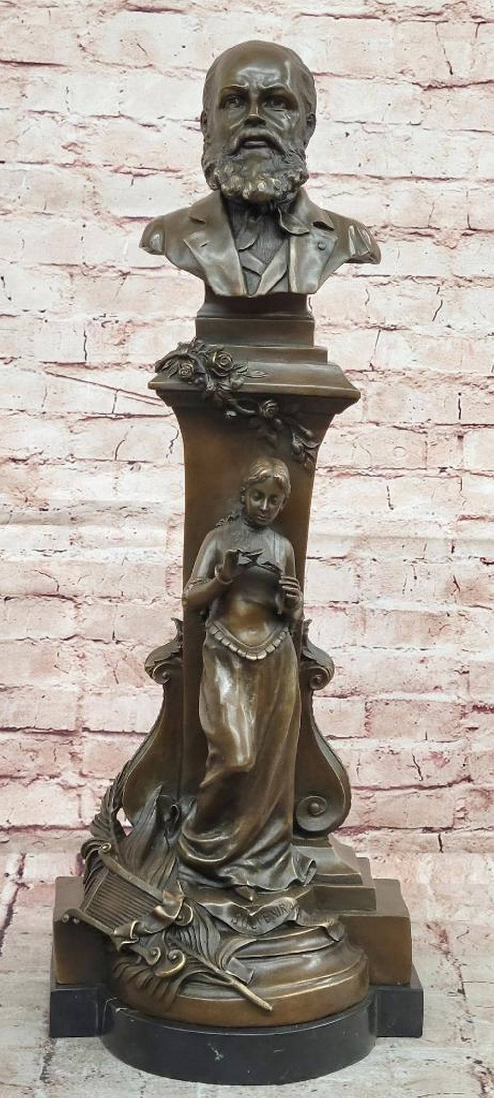 Milo Original Bronze Bust of Charles-Fran?ois Gounod with Maiden Sculpture - 26.5'' x 10'': Milo Original Bronze Bust of Charles-Fran?ois Gounod with Maiden Sculpture - 26.5" x 10" This original bronze sculpture features a bust of Charles-Fran?ois Gounod, the renowned Romantic-era comp