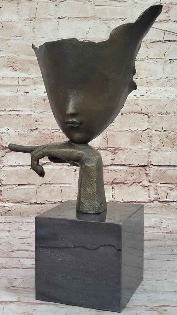 'Blind Beauty'' Bronze Modern Inspired Art Sculpture Signed by Mavchi - 15'' x 12'': " Blind Beauty" Bronze Modern Inspired Art Sculpture Signed by Mavchi - 15" x 12" Introducing the captivating " Blind Beauty" modern art sculpture, a stunning abstract figure reminis