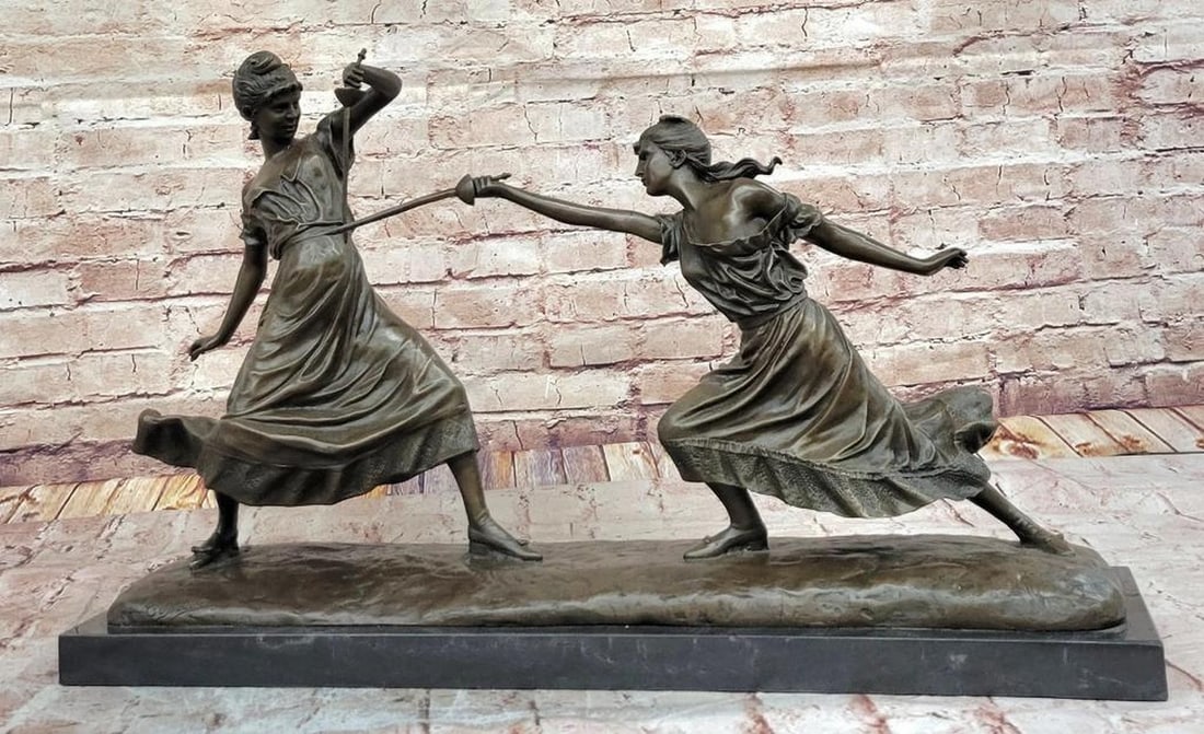 Female Fencer Bronze Sculpture inspired by Drouot - 16'' x 24.5'': Female Fencer Bronze Sculpture inspired by Drouot - 16" x 24.5" This striking bronze sculpture by renowned artist Drouot expertly captures the elegance and intensity of fencing, with a graceful 