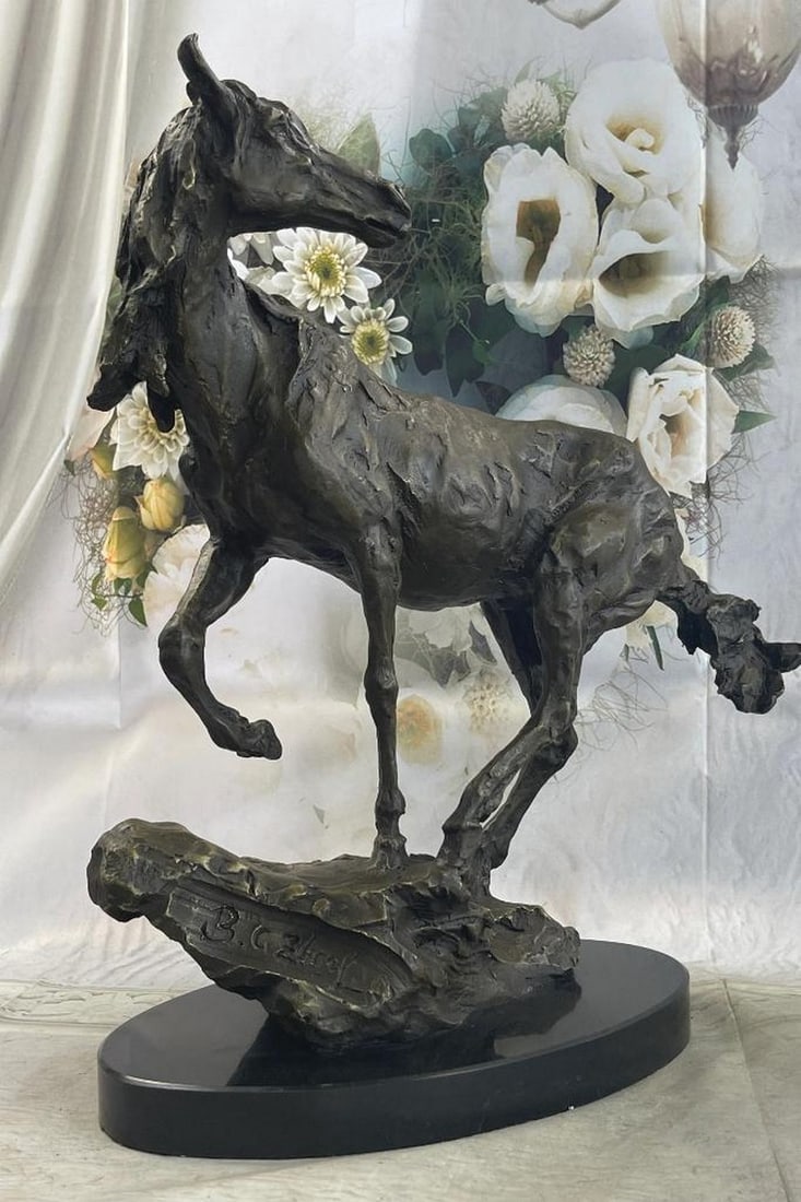 Original Zhang Signed Wild Horse Bronze Sculpture On Marble Base - 17.5'' x 16.5'': Original Zhang Signed Wild Horse Bronze Sculpture On Marble Base - 17.5" x 16.5" Horses are known and loved for their agility, graceful movement, strong bodies and sleek coat. They ignite a feel