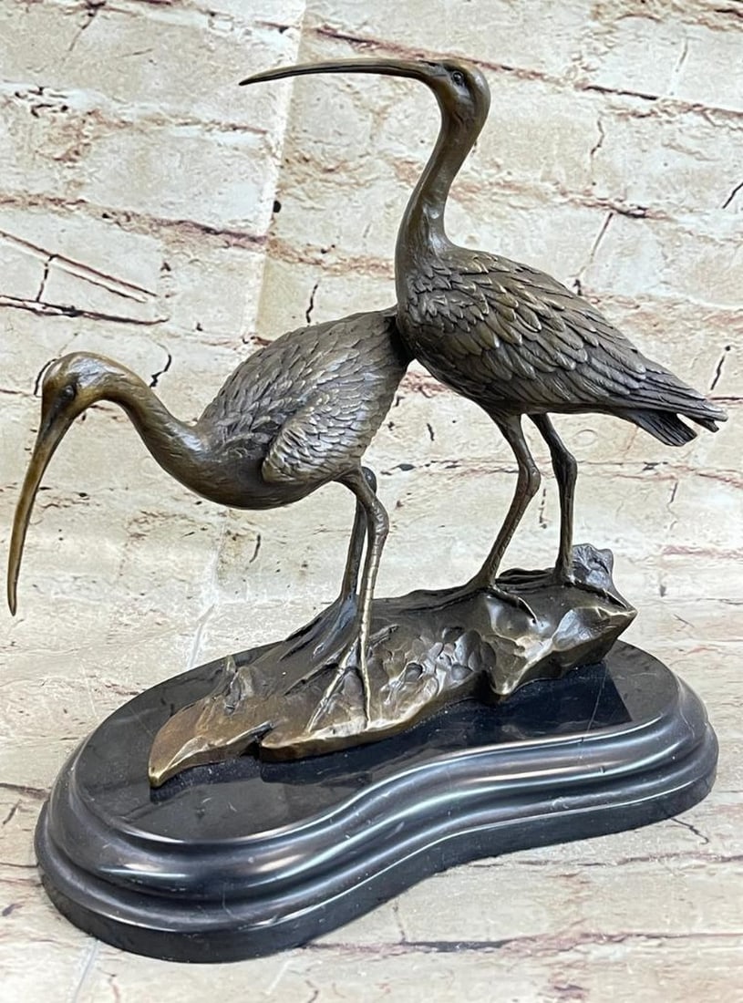 Original Two Wild Cranes Signed Bronze Statue - 10'' x 10'' (1 of 7)