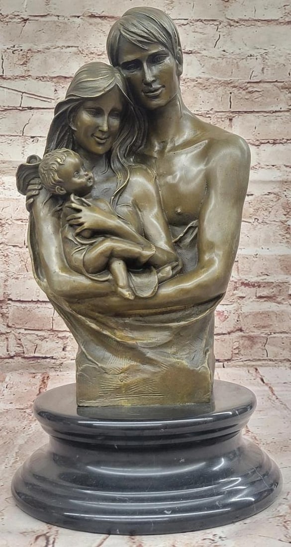 Bronze Sculpture of Family Embrace by Dalou - 16.5'' x 9'': Bronze Sculpture of Family Embrace by Dalou - 16.5" x 9" This heartfelt bronze sculpture by Dalou beautifully captures the intimacy of family, portraying a husband tenderly resting his head agai