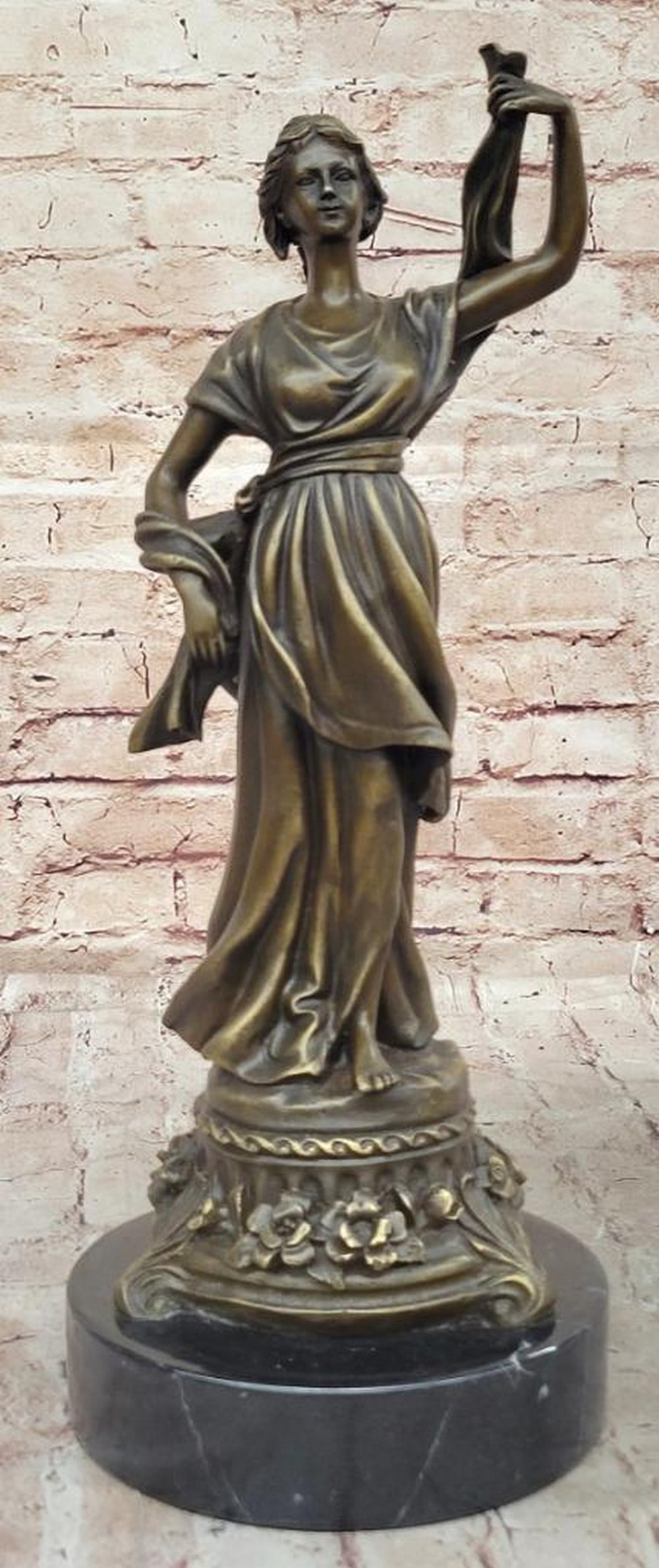 Victorian Maiden Bronze Sculpture by Miguel Lopez - 16'' x 6.5'': Victorian Maiden Bronze Sculpture by Miguel Lopez - 16" x 6.5" This exquisite bronze sculpture by Miguel Lopez, also known as Milo, captures the essence of Victorian elegance. Depicting a gracef