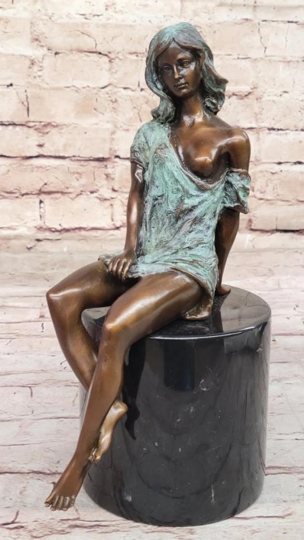 Eternal Elegance: Milo's Signed Bronze Statue of a Serene Young Girl on Marble Base - 11'' x 7'': Eternal Elegance: Milo s Signed Bronze Statue of a Serene Young Girl on Marble Base - 11" x 7" Immerse yourself in the allure of timeless elegance with this exquisite bronze statue, capturing th