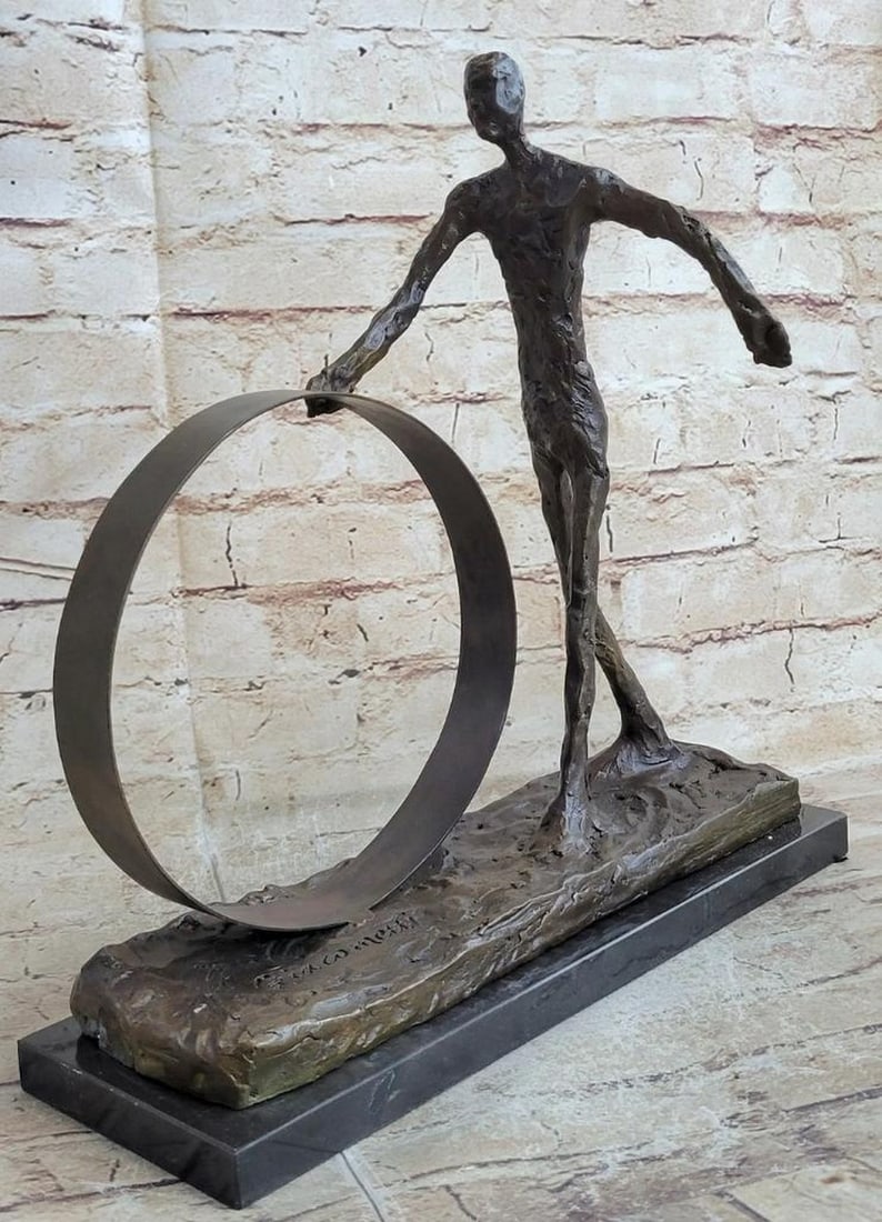 Ascendence - Elongated Abstract Human Bronze Sculpture Inspired by Giacometti - 14'' x 14'': Ascendence - Elongated Abstract Human Bronze Sculpture Inspired by Giacometti - 14" x 14" Ascendence is a striking abstract sculpture that distills the human form into a filiform, elongated