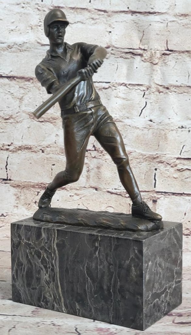 Original Baseball Player Bronze Sculpture - 10'' x 5'': Original Baseball Player Bronze Sculpture - 10" x 5" Prepare to witness the defining moment of a baseball player in action. As he steps up to the plate, his eyes keenly assess the pitcher,