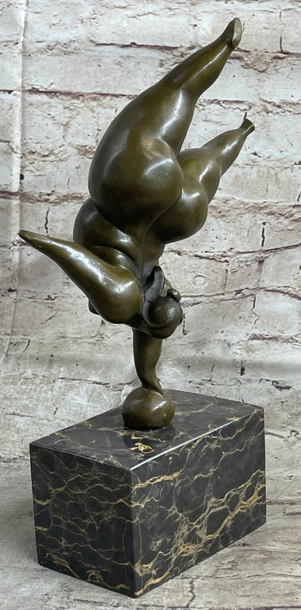Abstract Bronze Gymnast Sculpture by Milo - 13'' x 8.5'': Abstract Bronze Gymnast Sculpture by Milo - 13" x 8.5" This stunning bronze sculpture by renowned artist Milo captures the grace and strength of a gymnast in a dynamic, hand-balancing pose.