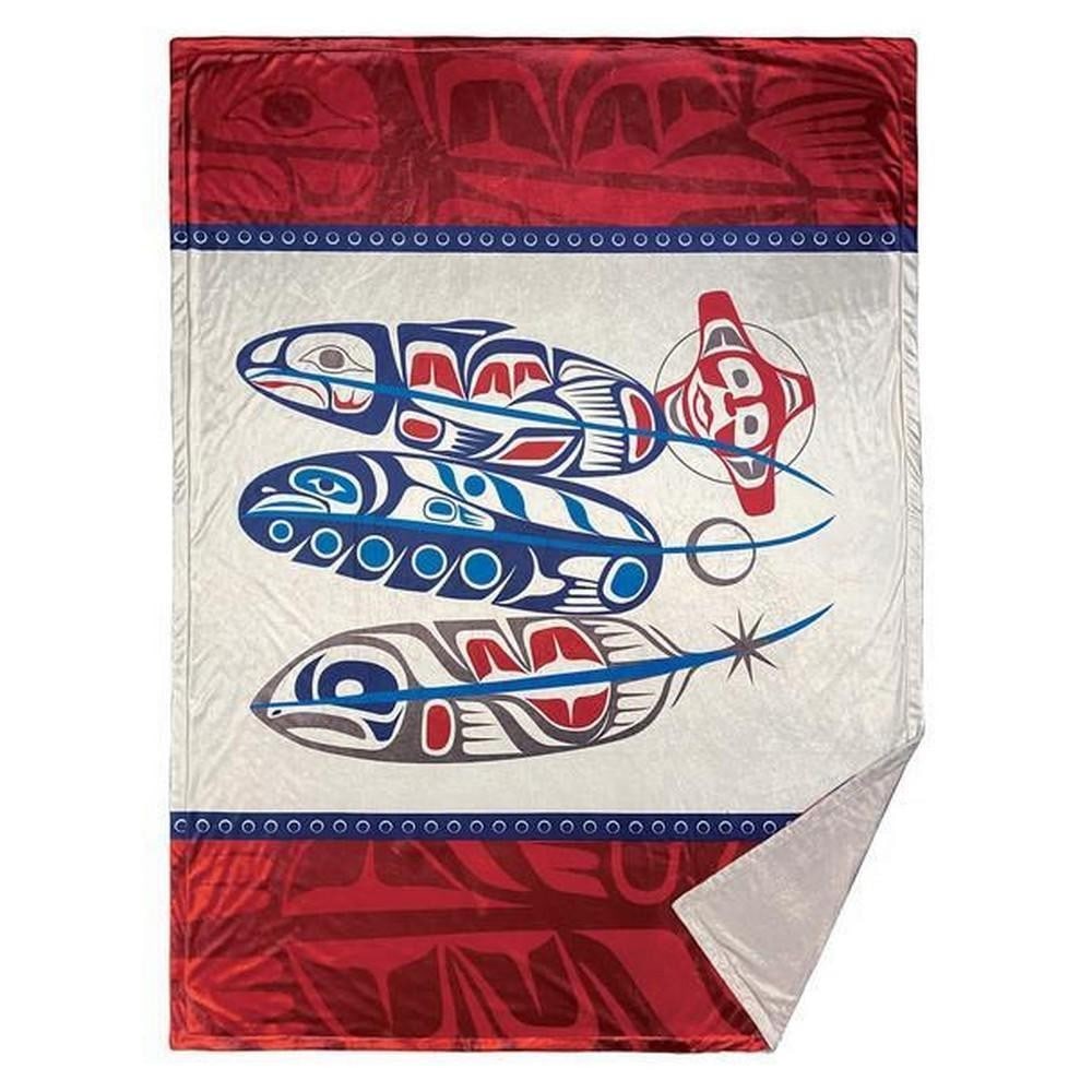 River's Tale: The Life Cycle of Salmon (Feathers) Fleece Blanket - 80'' x 60'': River s Tale: The Life Cycle of Salmon (Feathers) Fleece Blanket - 80" x 60" Introducing your new essential blanket - a true standout in comfort and style. Generously sized at 80" x 60" , 