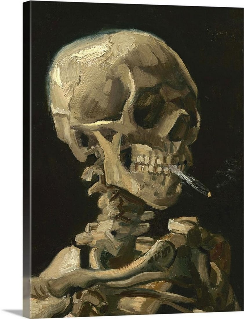 Skull of a Skeleton with Burning Cigarette Wall Art Canvas Reproduction After Vincent van Gogh, 1886: Skull of a Skeleton with Burning Cigarette Wall Art Canvas Reproduction After Vincent van Gogh, 1886 Vincent van Gogh is one of the most renowned figures in Western art. Although he did not witness th