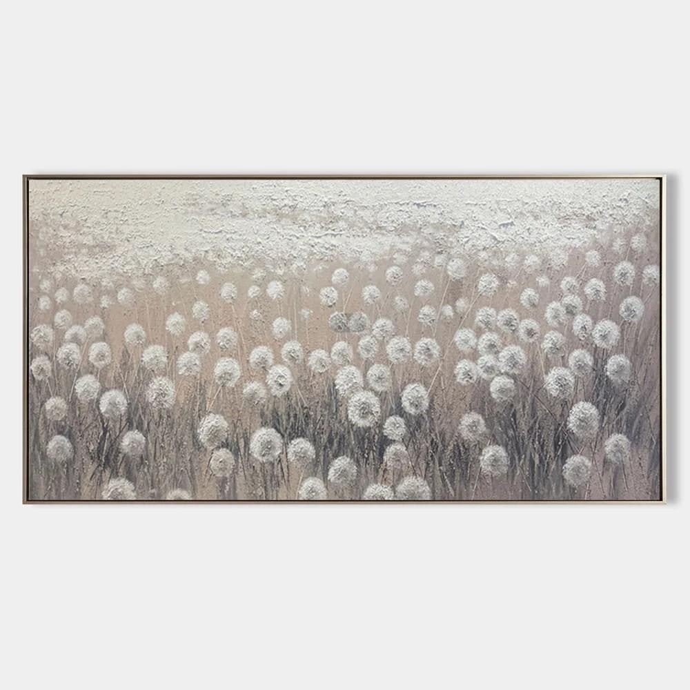 Ethereal Meadow Wabi-Sabi Canvas Oil Painting Wall Art: Ethereal Meadow Wabi-Sabi Canvas Oil Painting Wall Art Capture the serene beauty of nature with this Wabi-Sabi inspired wall art, featuring soft, textured dandelion forms drifting in a tranquil field.