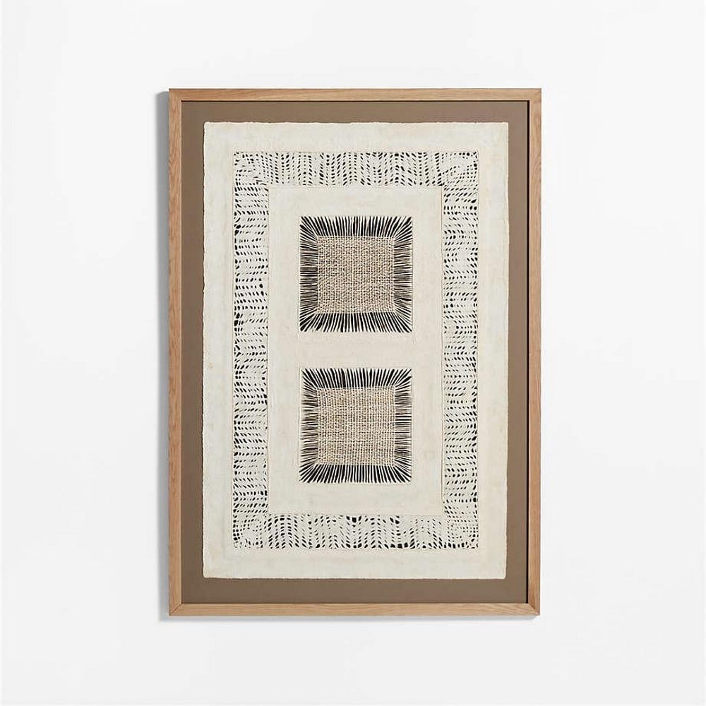 'Papel con Cuadrados'' Abstract Wall Art in White Oak Frame 54.75'' x 39'': " Papel con Cuadrados" Abstract Wall Art in White Oak Frame 54.75" x 39" Ancient handcrafted tradition marries modern art in this one-of-a-kind wall art piece by Julio Laja Chichicaxtle. I