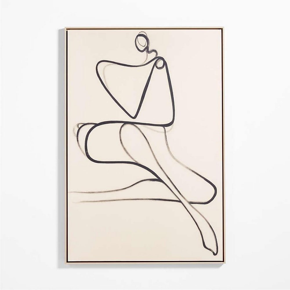 Framed Tan Brown Canvas Wall Art Print ''All Grown Up'' by Michel Smith Boyd - 40'' x 60'': Framed Tan Brown Canvas Wall Art Print " All Grown Up" by Michel Smith Boyd - 40" x 60" Fluid strokes of black loop and curve to suggest the graceful pose of a seated figure in this print 