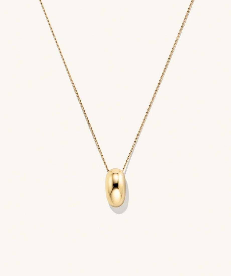 18k Vermeil Gold Plated Jojo Pendant Necklace: 18k Vermeil Gold Plated Jojo Pendant Necklace This 18k Vermeil Gold Plated Jojo Pendant Necklace radiates understated elegance and modern charm. Featuring a sleek, minimalist pendant with a polished