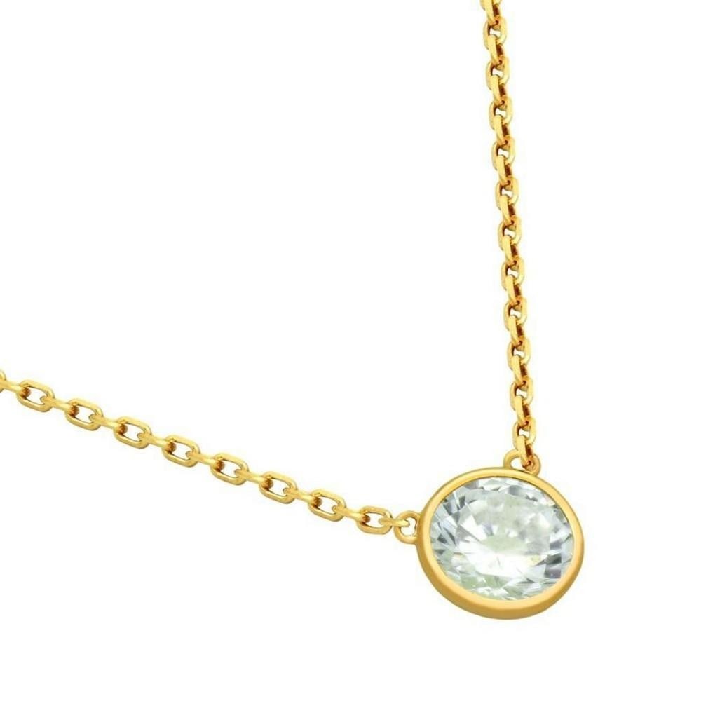 16''+2'' Elegant Gold-Plated 6.5mm CZ Stone Necklace with Adjustable Chain: 16" + 2" Elegant Gold-Plated 6.5mm CZ Stone Necklace with Adjustable Chain Indulge in timeless elegance with our exquisite .925 Sterling Silver, Nickel-free Gold-Plated 6.5mm CZ Stone