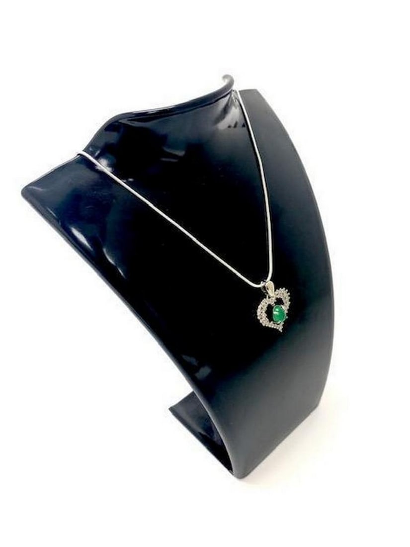 Natural Green Agate Chalcedony 925 Silver Crystal Heart Pendant (1 of 4)