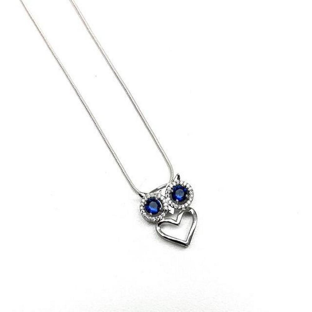 Enchanted Bejeweled Owl Heart Pendant On A 925 Silver Chain: Enchanted Bejeweled Owl Heart Pendant On A 925 Silver Chain. View Photos For More Details.