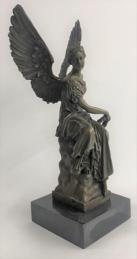 Glorious Angel Sitting Celestial Throne Bronze Sculpture: Glorious Angel Sitting Celestial Throne Bronze Sculpture The beautiful angel sits upon her celestial throne having surveyed an earthly battle. She is captured in the likeness of ancient Roman/Hellenis
