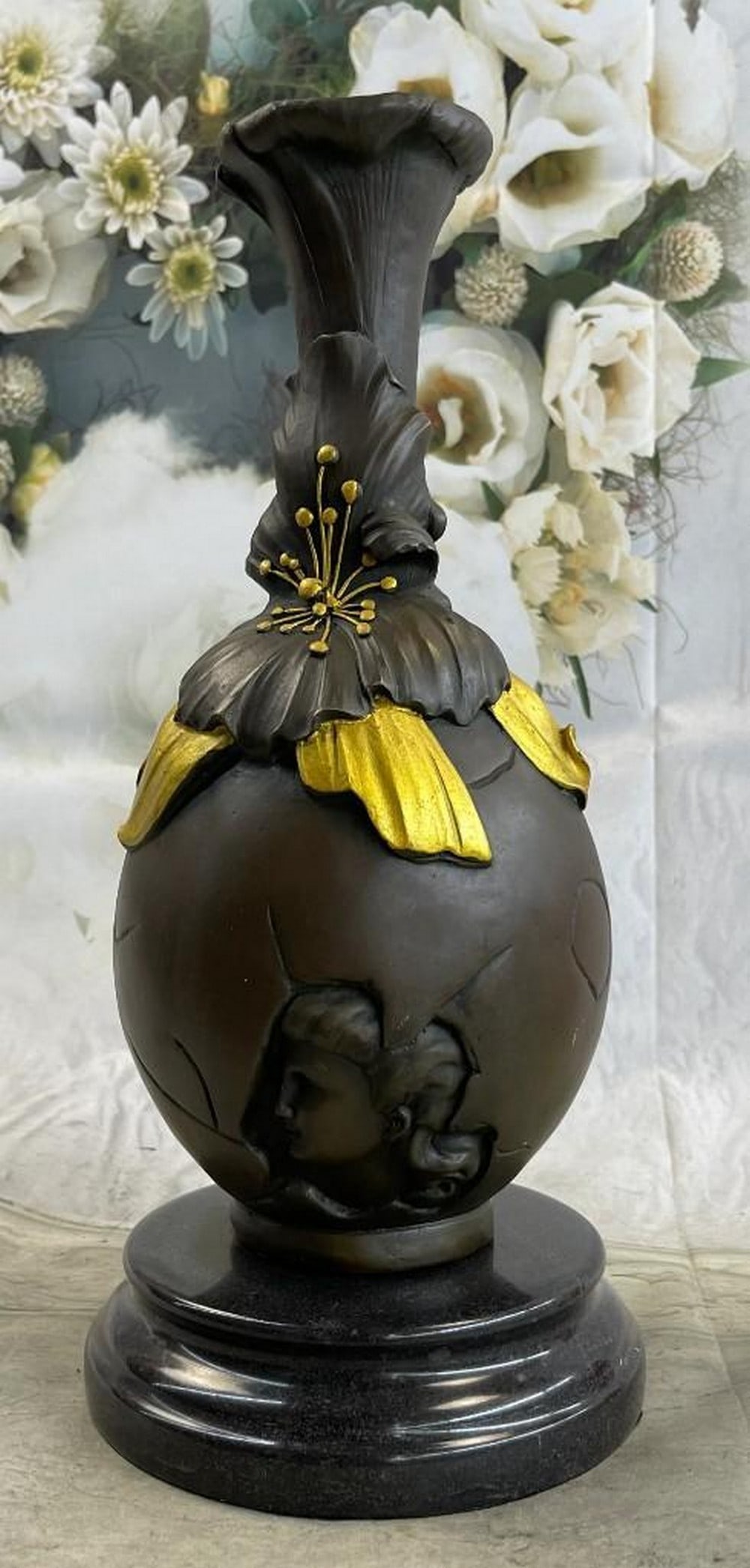 Portrait of a Girl Bronze Vase Sculpture: Portrait of a Girl Bronze Vase Sculpture Nouveau Vase This bronze statue by Jacques Callot is handmade and cast in the traditional Lost Wax Casting Process. This insures a quality bronze sculpture tha