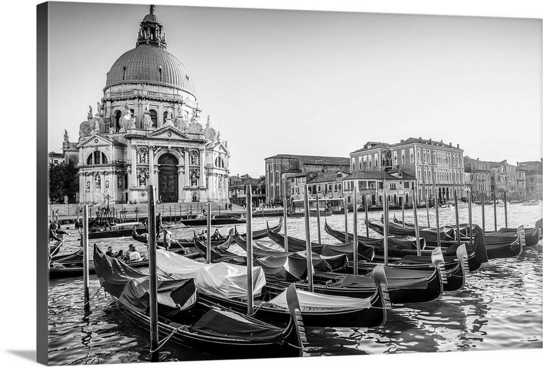 Gondolas in Front of Santa Maria della Salute, Venice, Italy, Europe Wall Art Canvas Reproduction: Gondolas in Front of Santa Maria della Salute, Venice, Italy, Europe Wall Art Canvas Reproduction Enhance your space with the serene charm of Gondolas in Front of Santa Maria della Salute, Venice,