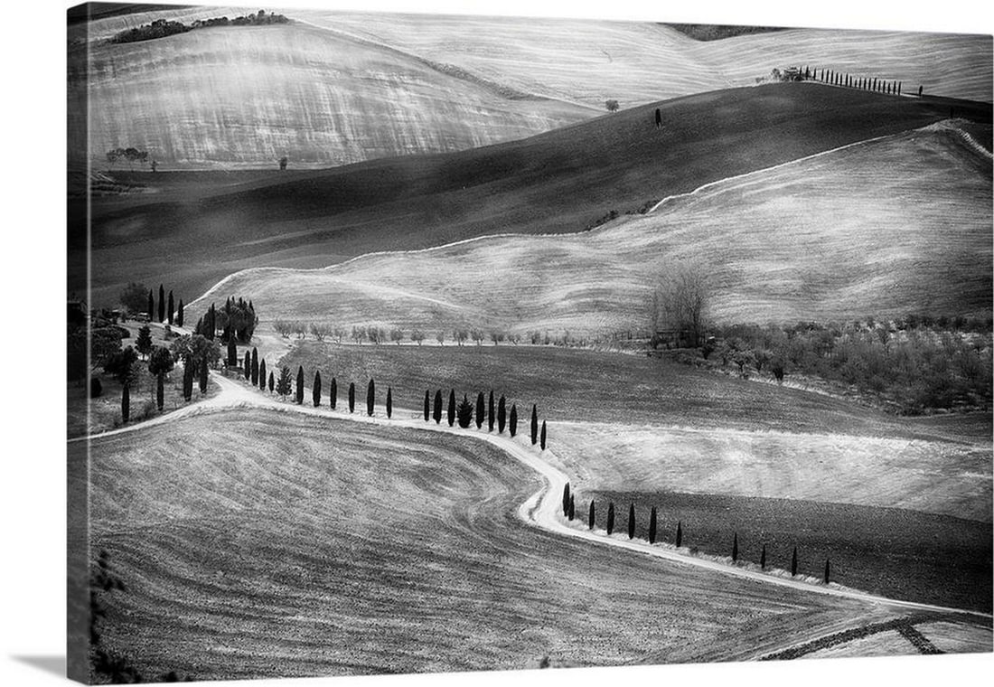 Tuscan Country Road Wall Art Canvas Reproduction: Tuscan Country Road Wall Art Canvas Reproduction Enhance your space with the scenic charm of Tuscan Country Road, exquisitely reproduced on high-quality canvas. This photograph captures the rolling