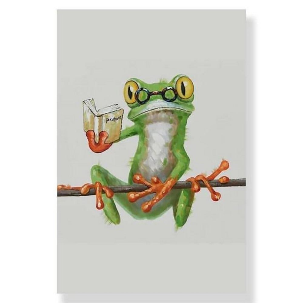 A Frog's Literary Adventure: A Frog s Literary Adventure. In this charming image, a frog perched on a vine embodies the spirit of curiosity and intellect, wearing glasses as it engrosses itself in a book. The frog's expressive