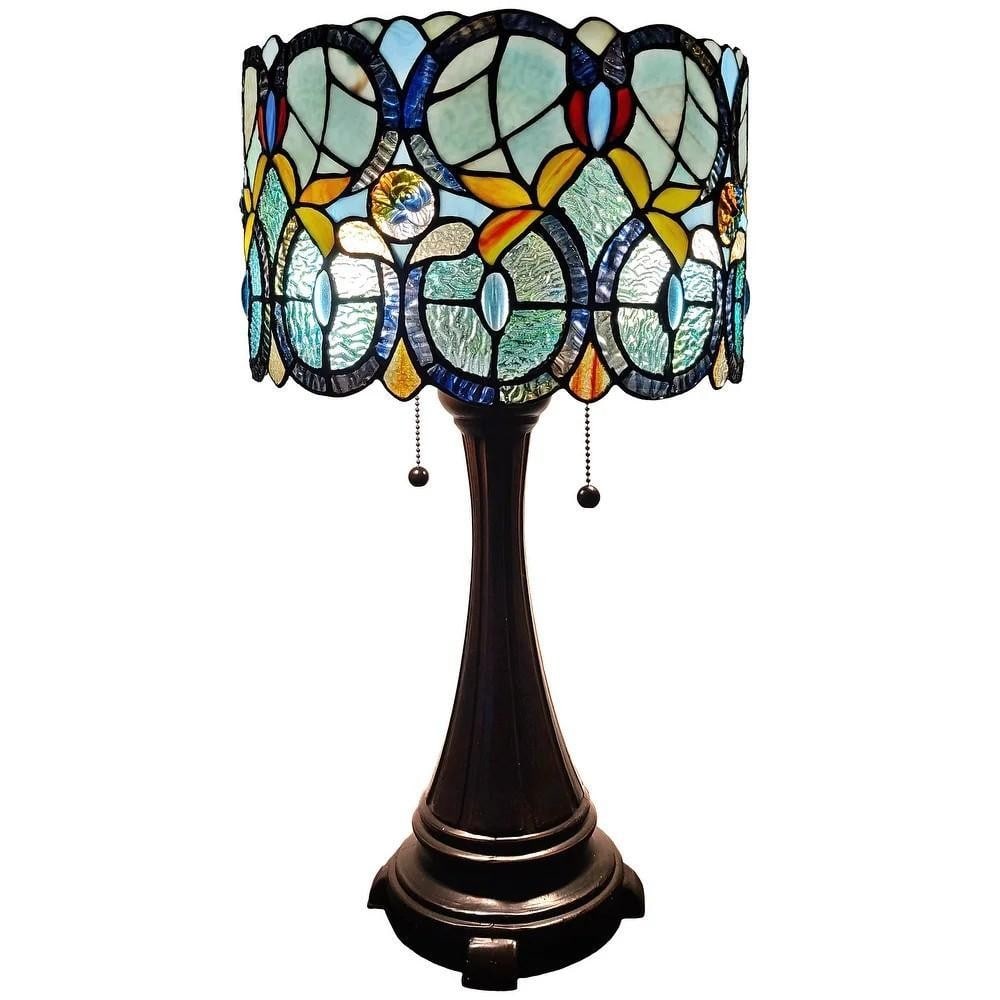 Tiffany Style Floral Table Lamp - 21'' Tall, Dark Brown: Tiffany Style Floral Table Lamp - 21" Tall, Dark Brown Illuminate your home with the timeless charm of this handcrafted Tiffany-style table lamp by Amora Lighting. Featuring a floral stained glass 