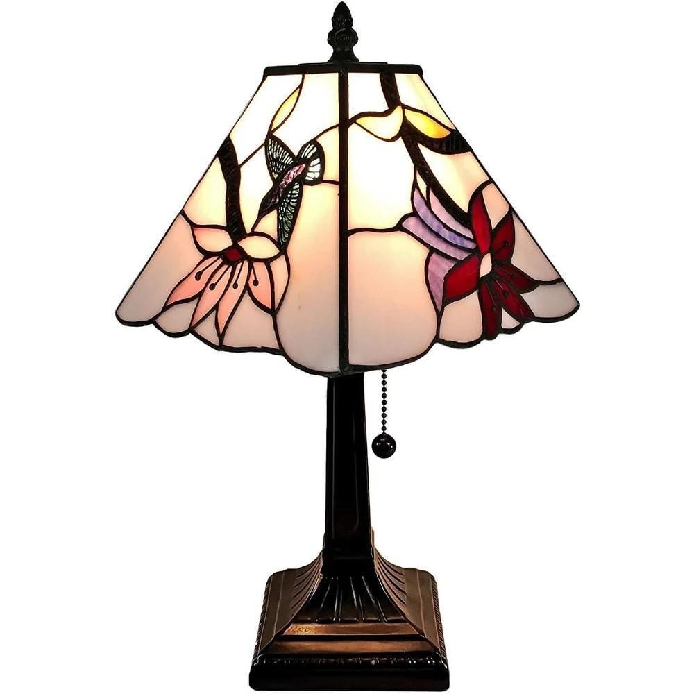 Tiffany Style Mini Accent Lamp - Pink Hummingbird: Tiffany Style Mini Accent Lamp - Pink Hummingbird This Tiffany-style mini accent lamp features a shade handcrafted with 110 individually cut pieces of stained glass in a vibrant pink hummingbird