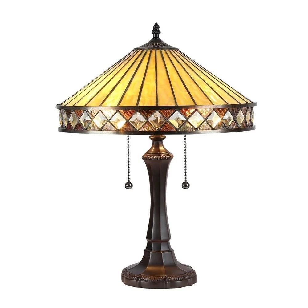 Tiffany-Style Mission Design 2-Light Table Lamp: Tiffany-Style Mission Design 2-Light Table Lamp Add timeless character and warm illumination to your space with this Tiffany-style Mission design table lamp. Featuring a rich dark bronze metal base an