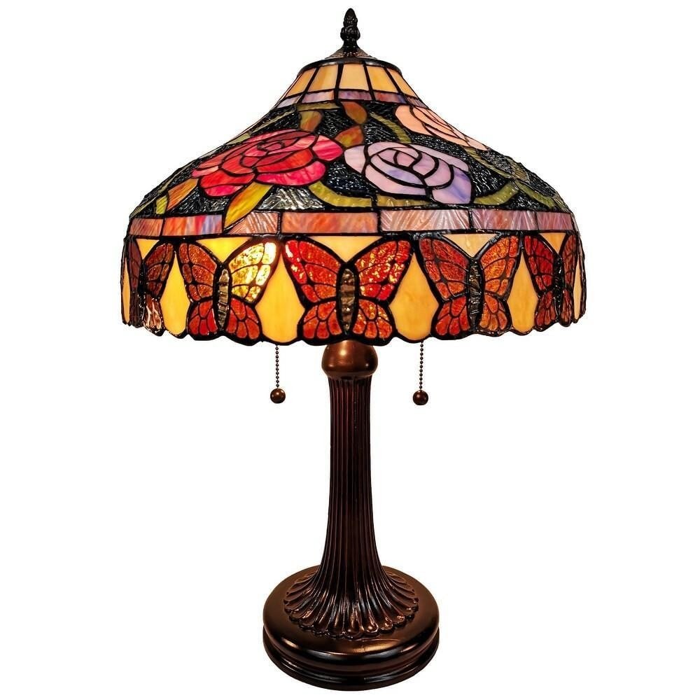 23'' Vintage Floral Stained Glass Inspired Tiffany Table Lamp: 23" Vintage Floral Stained Glass Inspired Tiffany Table Lamp This Tiffany-style lamp features an elegant metal stem and a floral pattern, honoring early 20th-century designs. Handcrafted using Loui