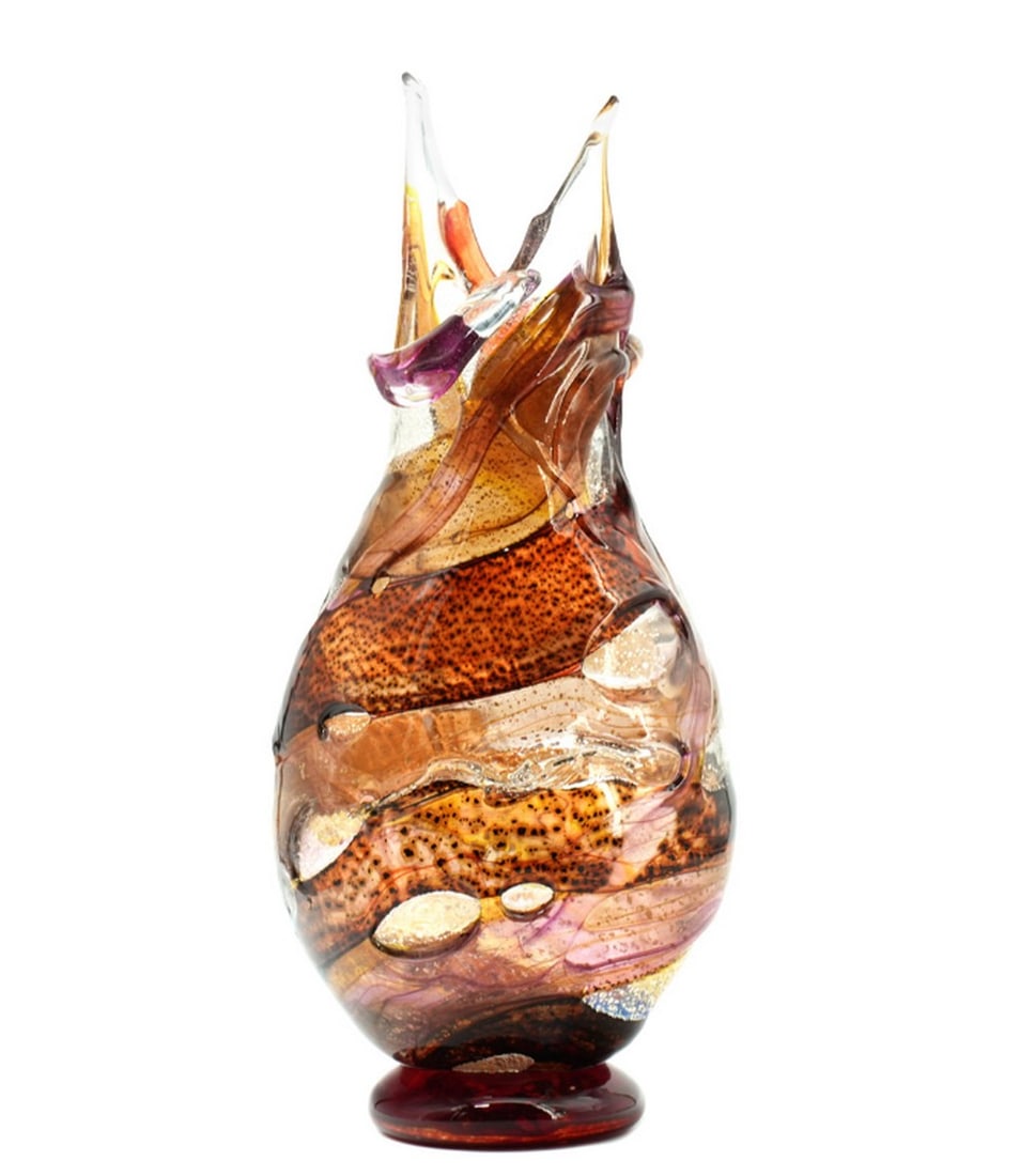 Murano Blue Silver Leaf Abstract Glass Vase (1 of 5)