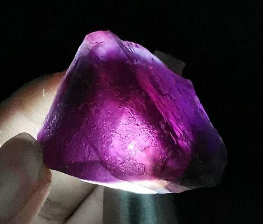 55g - Natural Clear Octahedral Red Purple Core Fluorite Quartz Crystal Specimen (1 of 4)
