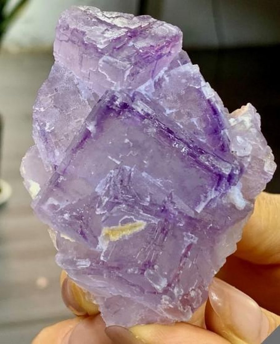 Purple-Blue Fluorite Cube Cluster: Purple-Blue Fluorite Cube Cluster This 104 gram fluorite specimen features sharply defined cubic crystals in striking shades of purple and blue, sourced from the renowned Yaogangxian Mine in Hunan, Ch