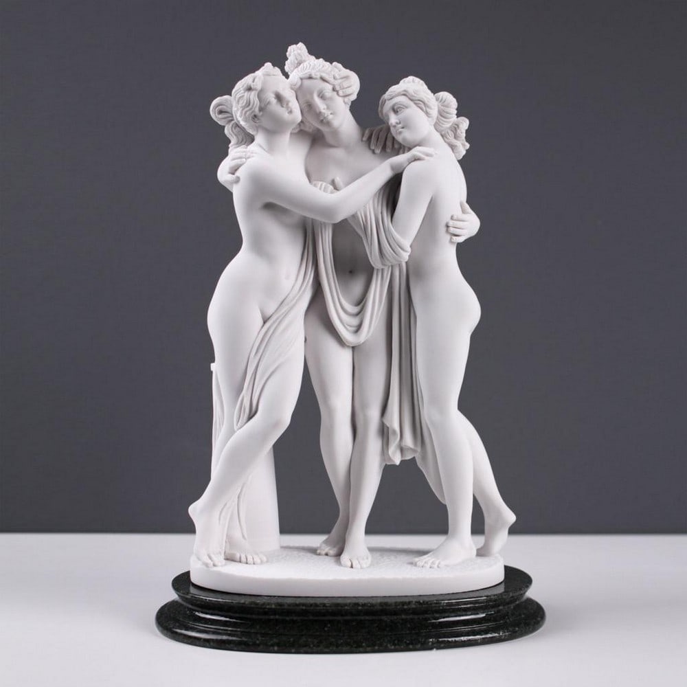 After Antonio Canova ''The Three Graces'' Carrara White Marble Sculpture - (2.2lbs): After Antonio Canova " The Three Graces" Carrara White Marble Sculpture - (2.2lbs) Our rendition of Antonio Canova s neoclassical masterpiece, The Three Graces, portrays the mythological trio of