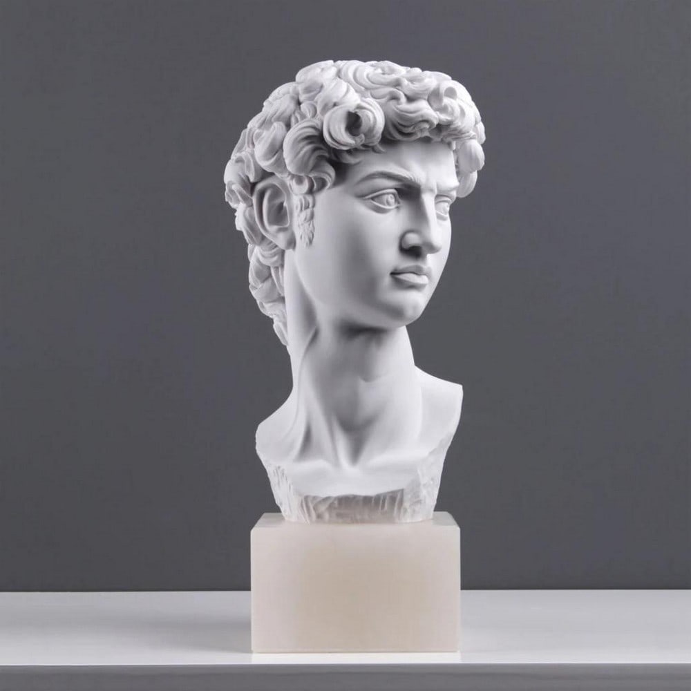 Large White Carrara Marble Head Of David Bust Sculpture (12.5lbs): Large White Carrara Marble Head Of David Bust Sculpture (12.5lbs) Our Head of David sculpture depicts part of the masterpiece created in marble between 1501 and 1504 by the Italian artist Michelangelo