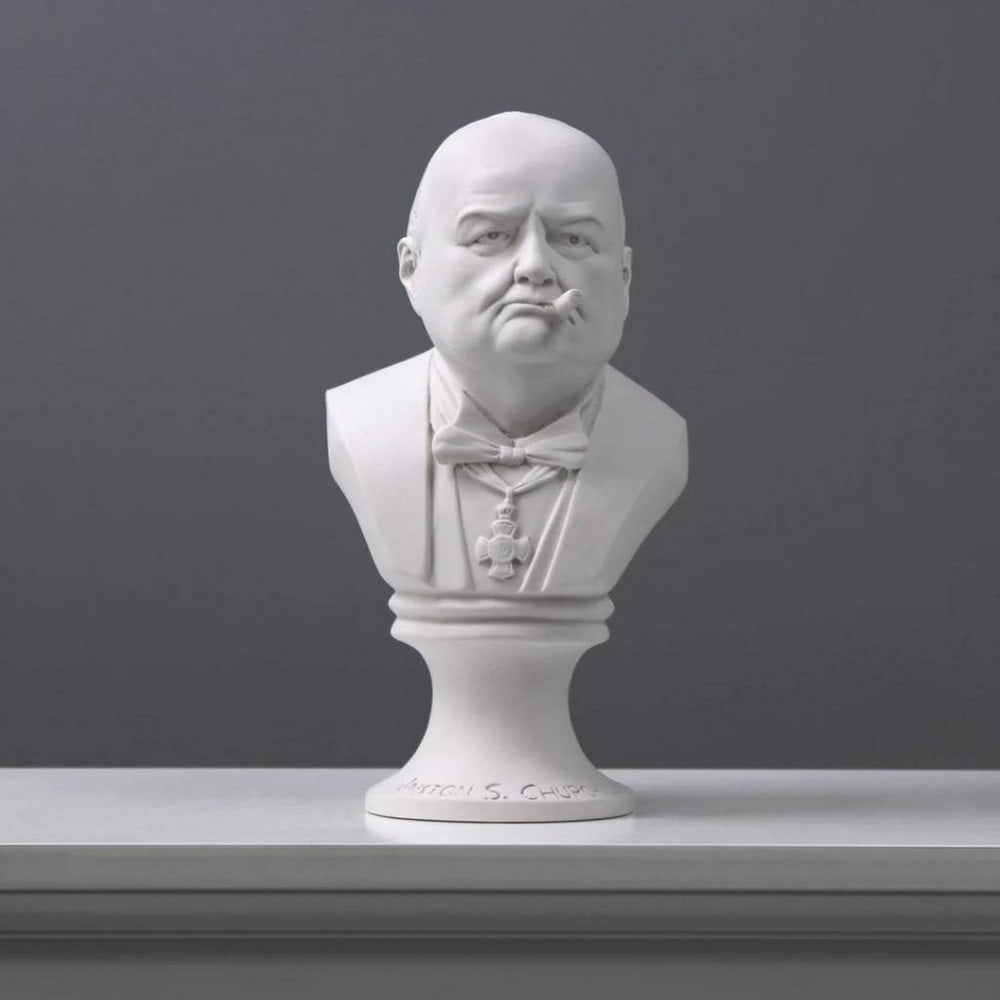 Bust of Winston Churchill with Cigar - 10.1lbs: Sir Winston Leonard Spencer Churchill, was a British statesman who served as Prime Minister of the United Kingdom from 1940 to 1945, during the Second World War, and again from 1951 to 1955. Best know