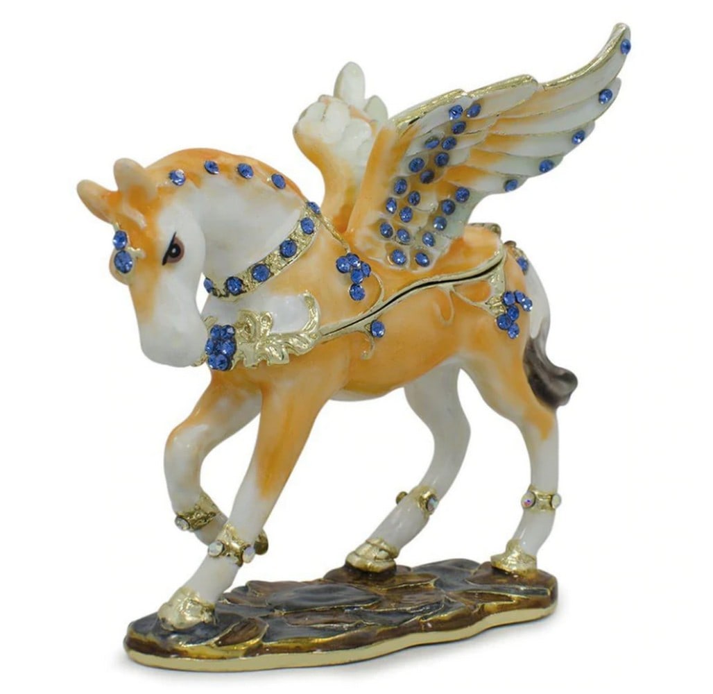 Jeweled Pegasus Horse Trinket Box Figurine: Jeweled Pegasus Horse Trinket Box Figurine Dimensions: 3.25 Inches Tall Pewter, Crystals, Enameled Jewelry Box View Photos For Further Details.