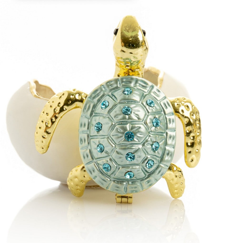Blue Shell Sea Turtle Hatching From Egg Trinket Box - 2