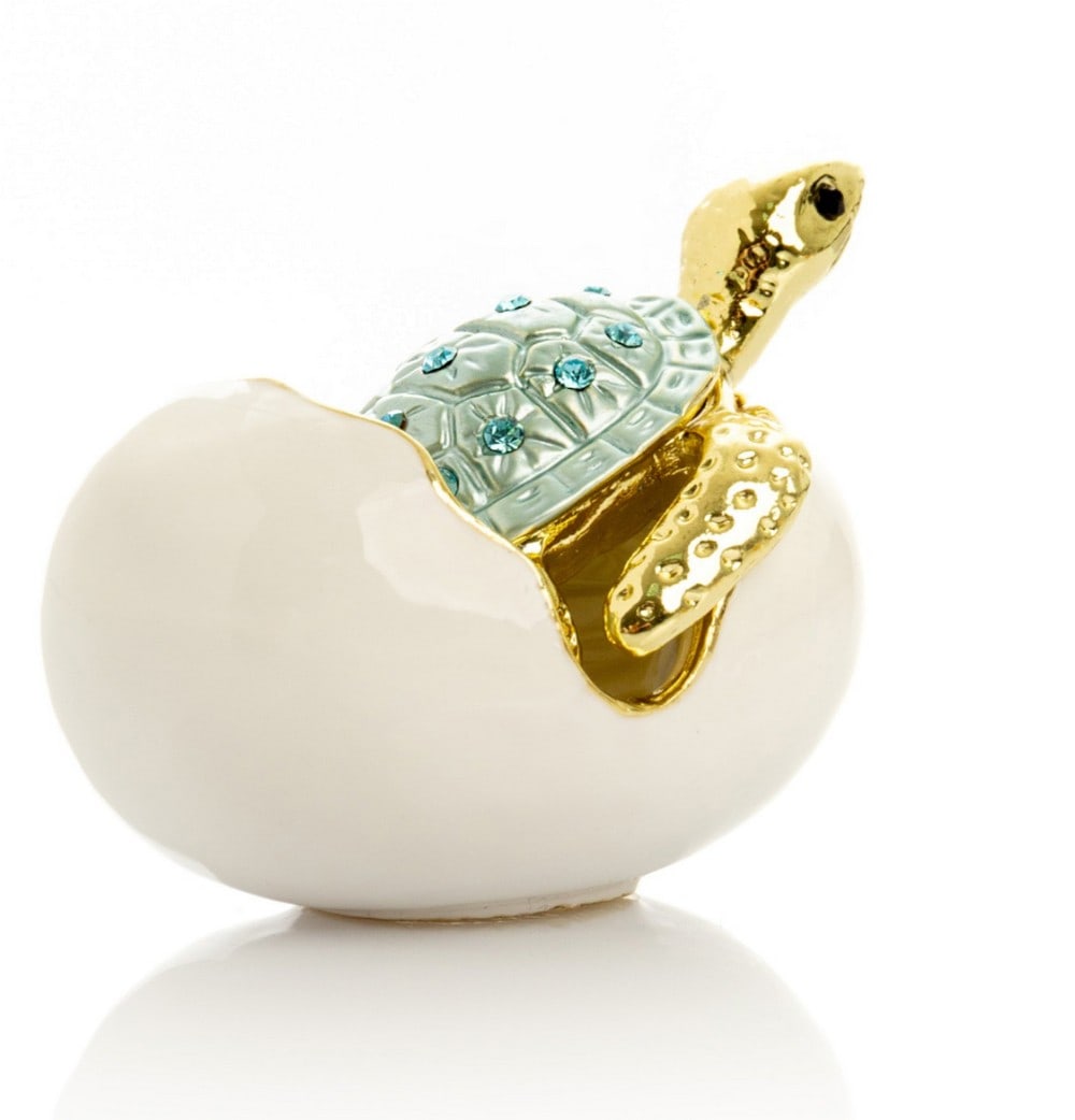 Blue Shell Sea Turtle Hatching From Egg Trinket Box - 3