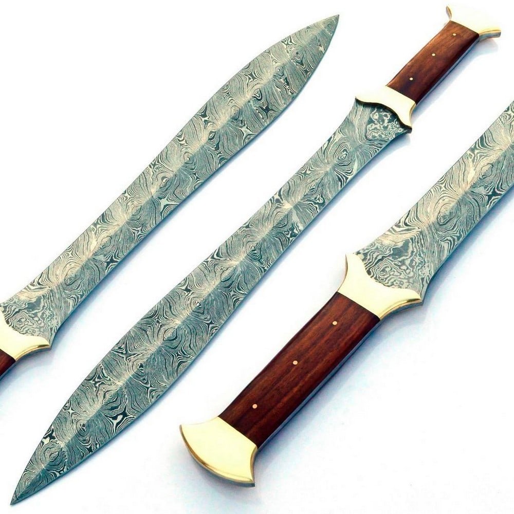 THE GLADIATOR Damascus Sword: For Auction Is A Stunning Handmade GLADIATORS Damascus Steel Sword With A Incredible Rose Wood Inlayed Handle. Each blade is created Using 256 Layers Of 1095 and 15N20 High Carbon Steels?????? To Prod
