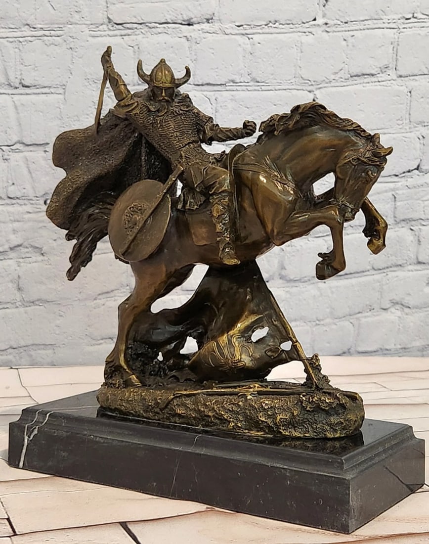 Bronze Norse Rider Figurine Viking Horse Combat Decor (1 of 5)