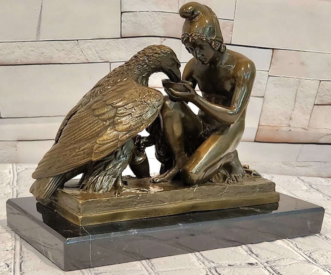 Zeus and the Eagle - Bronze Ganymede Mythological Sculpture: Zeus and the Eagle - Bronze Ganymede Mythological Sculpture Zeus and the Eagle is a dramatic bronze sculpture inspired by the timeless tale of Ganymede from classical mythology. This finely crafted ar