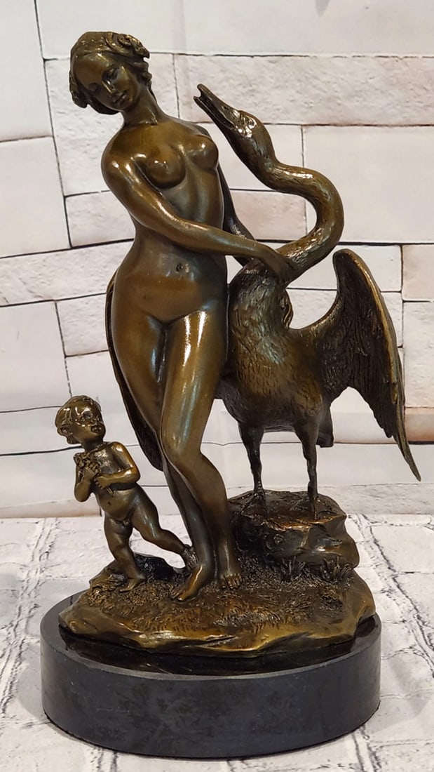 Leda and the Swan - Bronze Mythological Sculpture by Milo: Leda and the Swan - Bronze Mythological Sculpture by Milo Leda and the Swan is an elegant bronze sculpture inspired by classical Greek mythology, reimagined through the expressive artistry of Milo. Th